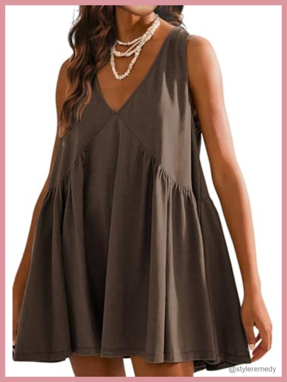 Sleeveless Mini Babydoll Dress with Pockets V-Neck Casual Sundress - Picture 1 of 5